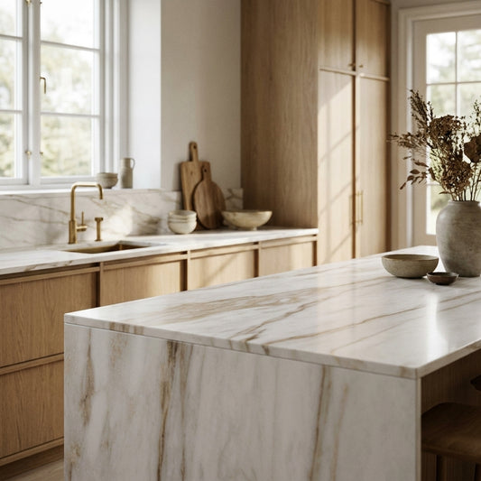 Calacatta Ambrosio Marble Kitchen Worktop – Laminate | Kronodesign K699 PN