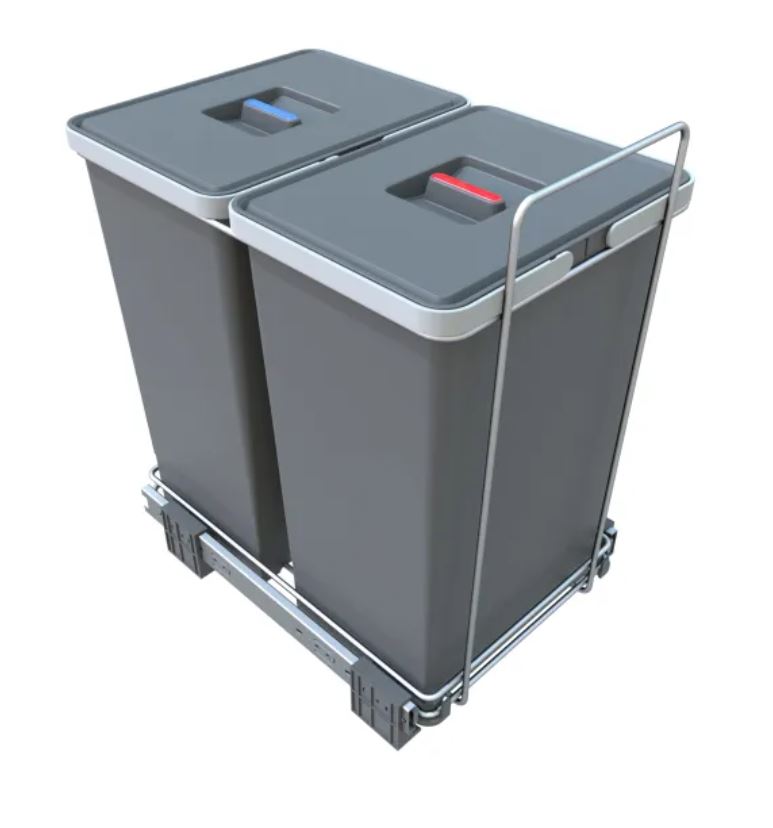 400mm Eco Pull Out 48L Waste Bin Anthracite / Chrome