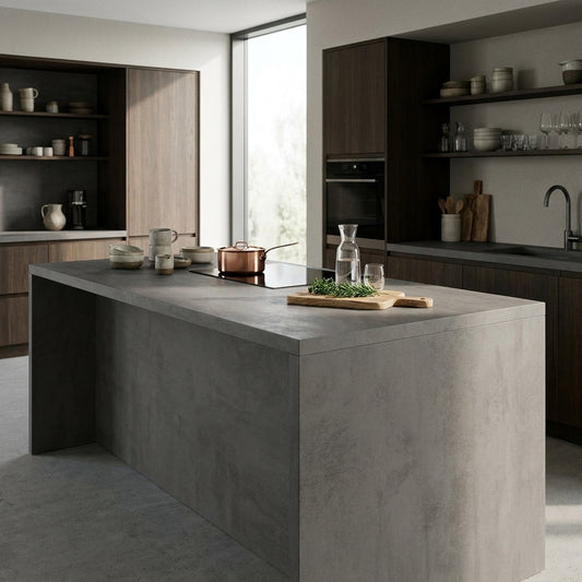 Dark Grey Concrete Kitchen Worktop – Postformed Laminate | Kronodesign K201 RS