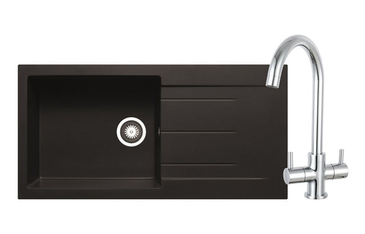 Prima Granite 1B Inset Sink & Staten Tap Pack - Black