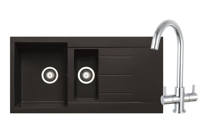 Prima Granite 1.5B Inset Sink & Staten Tap Pack - Black
