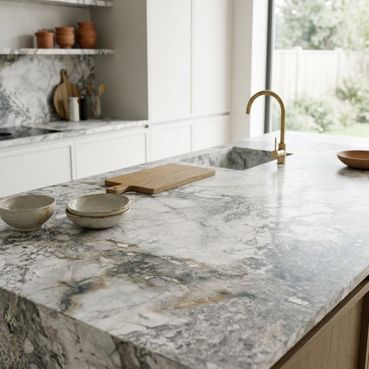 White Iceberg Marble Kitchen Worktop – Square Edged Laminate | Kronodesign K552 SU