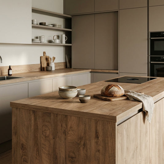 Elegance Endgrain Oak Kitchen Worktop – Square Edged Laminate | Kronodesign K107 FP